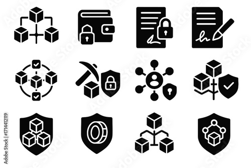 Icons smart blockchain immutable wallet security protection crypto icon vector mining