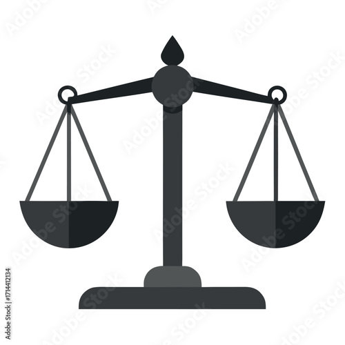 Minimalist flat design illustration of a balanced scale