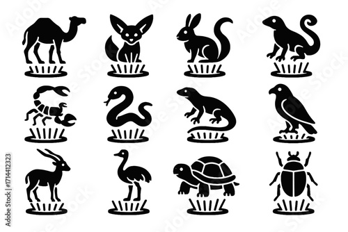 Hologram fox icon desert vector hawk scorpion antelope camel holographic hare icons