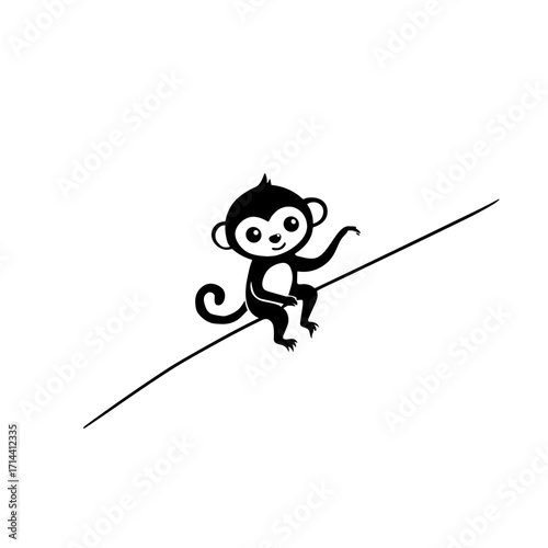 Gibbon. Gibbon simple black and white line art vector logo
