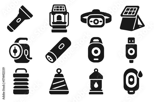 Light foldable eco icon clip vector flashlight beacon lights lantern rechargeable lamp