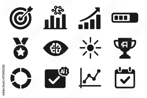 Icon kpi trophy chart performance target vector progress goal tracking bar ai