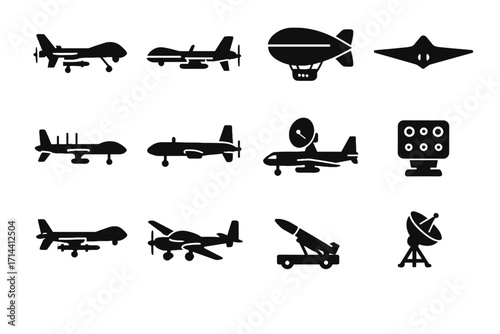 Payload icon military border blimp missile jammer drone automated launcher vector