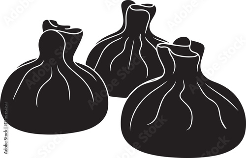 black silhouette of dumplings on white background, vector