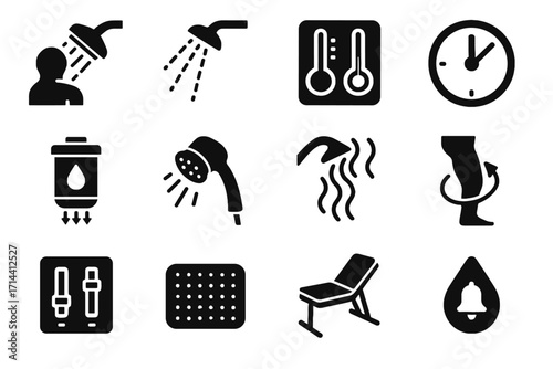 Shower sports cold adjustable mat icon vector hydration recovery icons booster reminder