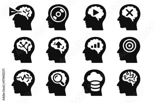 Mental mind interface analysis signal focus vector recall icon memory scanning icons