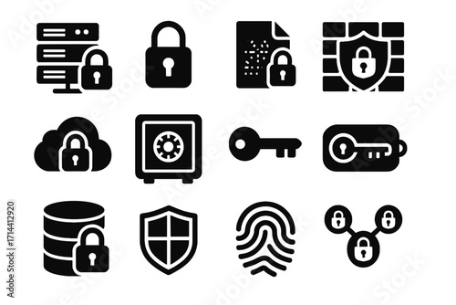 Intrusion fingerprint security vault icons secure icon key vector access authentication data