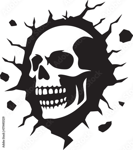 Cracked Skull Decal Vector Art Tattoo Design and Graphic Illustration
