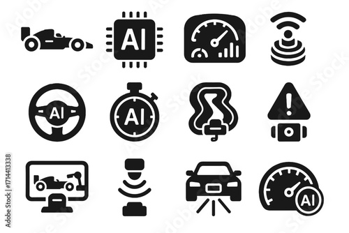 Car autonomous racing ai dashboard sensor lap wheel speed vector stop icon
