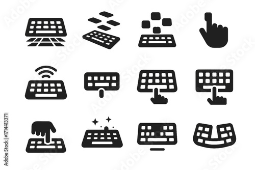 Virtual keys compact input keyboard glowing icons icon digital vector floating