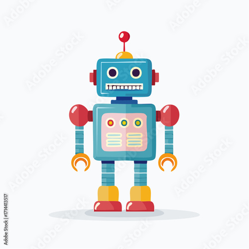Fun cartoon robot design in vibrant colors with a friendly expression