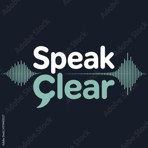 Speak clear logo with sound wave and speech bubble graphic representing clear communication and audio processing vector