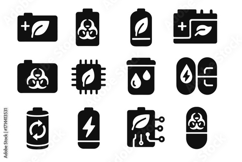 Green vector pack eco biochemical chemical icons energy organic power smart icon