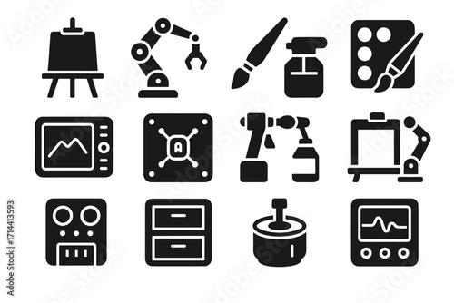 Robotic vector station art control ai sprayer icon mixing arm easel canvas
