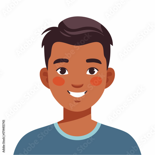 Smiling Portrait of a Young Man with Dark Hair and a Blue Shirt A Simple Headshot Illustration