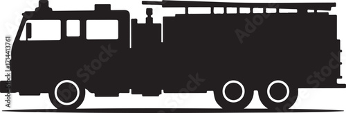 black silhouette of fire truck on white background, vector