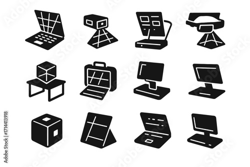 Holographic collaboration icons vector holo ar wearable desk adaptive surface icon