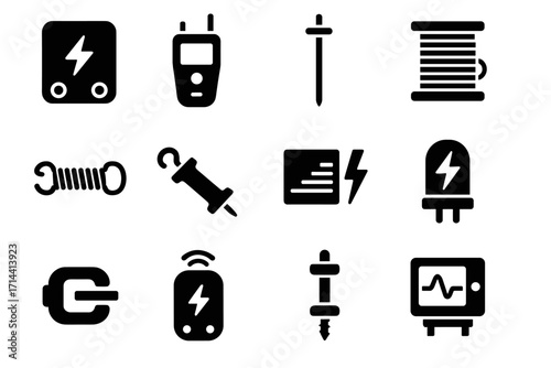 Icon tester spool electric power spring fencing voltage rod icons vector smart