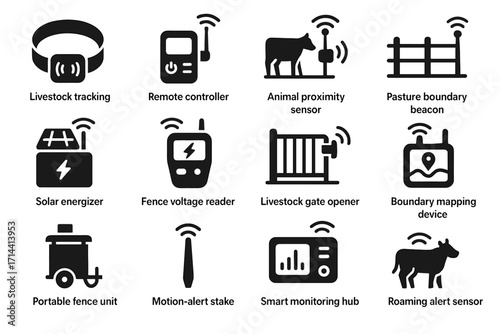Fence farm icon vector monitoring mapping opener energizer remote boundary reader smart