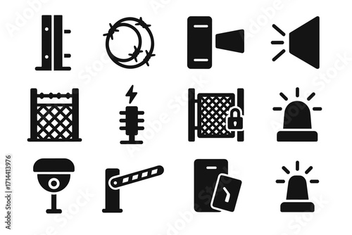 Vector detection access post industrial icons lock reader barrier security beam coil