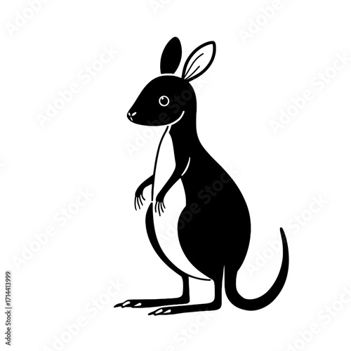 Wallaby. Wallaby simple black and white line art vector logo