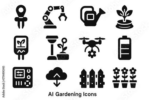 Cloud holographic vector drone ai plant pollinator icon control digital analyzer gardening
