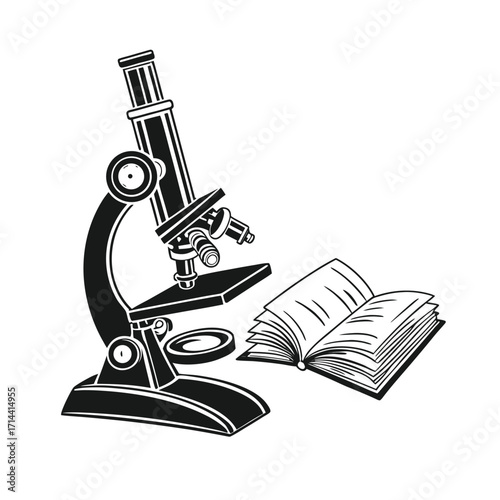 Microscope and Open Book Illustration for Science Education and Learning