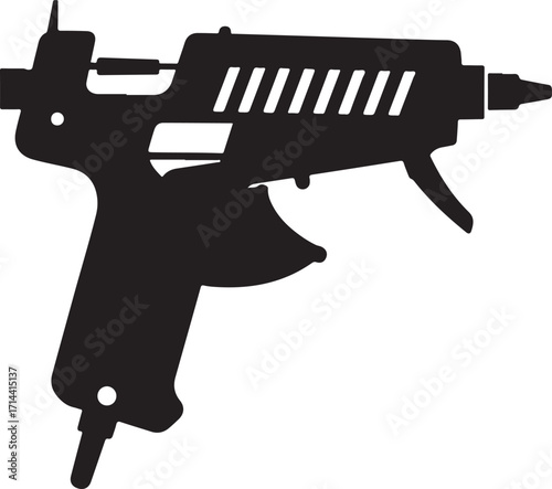 black silhouette of glue gun on white background, vector