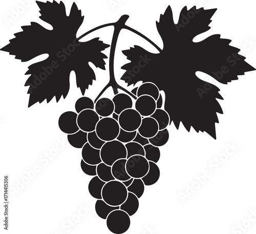 black silhouette of grapes on white background, vector.