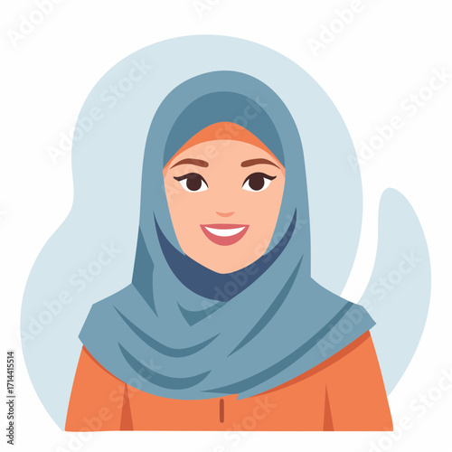Smiling Muslim Woman with Hijab Portrait Illustration