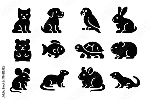 Turtle parrot hamster mouse icon ferret rabbit cat ai pet lizard vector