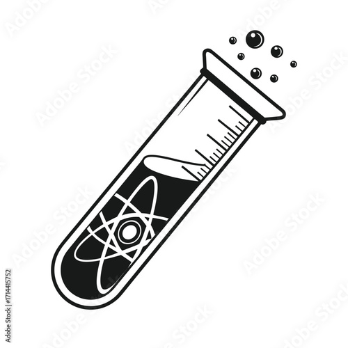 Test tube with atom, science and research concept a monochrome illustration for educational or scientific design elements