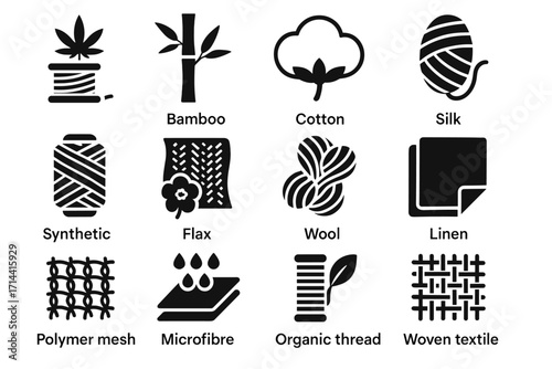 Strand silk polymer icon sheet bio fiber thread vector linen woven fabric