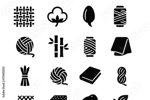 Fabric icon vector synthetic silk textile icons polymer fiber wool yarn interactive