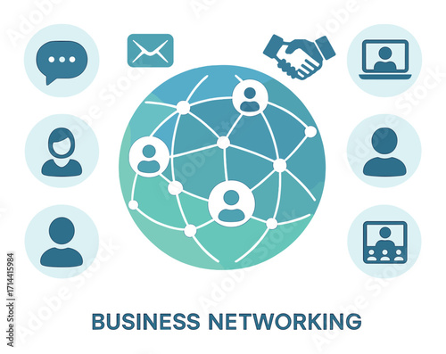 Business networking silhouette icon set. featuring chat, email, handshake, video call, user, and globe symbols