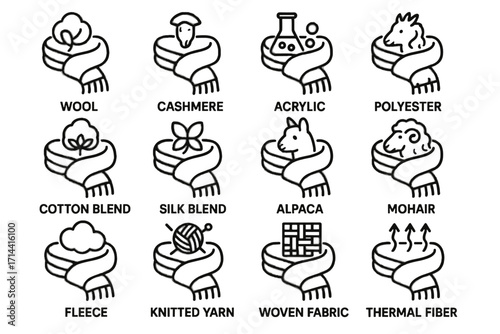 Icon winter vector polyester silk acrylic fiber material thermal blend cashmere scarf