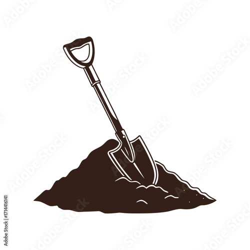 Brown shovel digging into a pile of dark brown soil illustration dirt earth