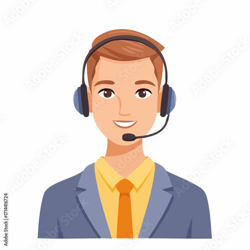 Happy Male Customer Service Representative with Headset Smiling, Providing Support