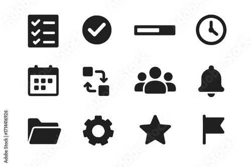 Bell icon management progress vector completed open icons task deadline workflow arrows