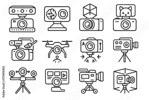 Rig camera art filter projector scanner storyboarding studio vector ai cam icon