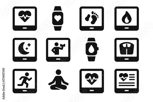 Virtual heart health vector calorie running icon yoga app icons meter pulse