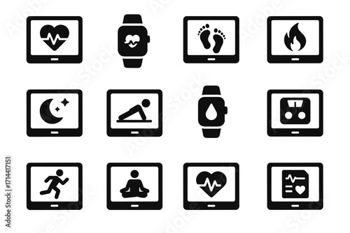 Sleep vector tracker hydration step weight health report counter icon icons meter