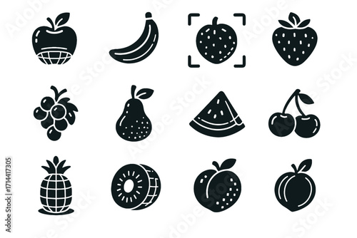 Garden luminous plum vector kiwi grape digital icon strawberry icons futuristic virtual