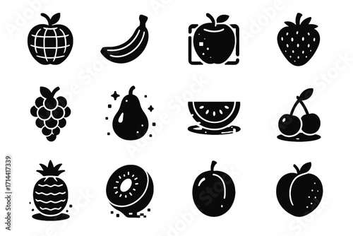 Kiwi garden strawberry icons orange hologram plum futuristic digital vector virtual icon