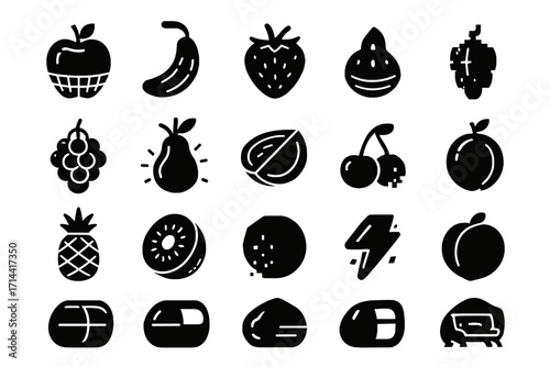 Futuristic garden pineapple vector icons virtual glowing strawberry banana neon icon cherry
