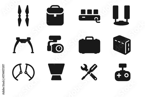Icons bag icon gimbal transmitter toolkit drone propeller vector mount accessories case