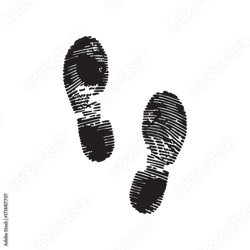 Two Black Shoe Footprints on White Background Footwear Design