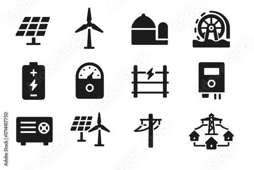 Meter vector plant energy icon generator renewable wind storage wheel microgrid icons