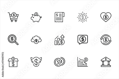 Vector art of collection of financial icons for business use