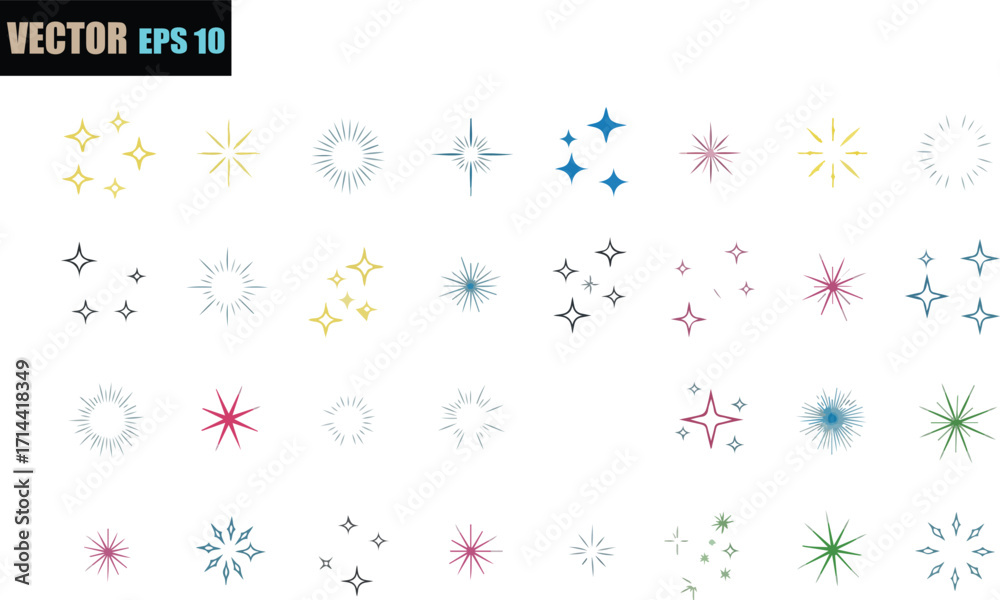 Fototapeta premium Collection of diverse starburst and sparkle icons for design projects and celebratory themes